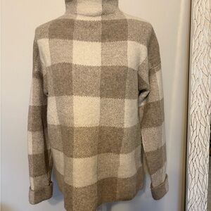 Tahari Plaid Cowl Neck Sweater - Cream and Brown